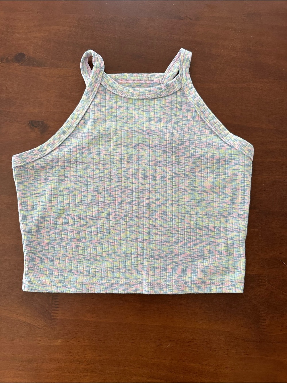 American Eagle Outfitters Pastel Multi Ribbed High-Neck Crop Tank